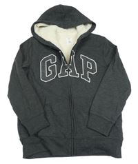 Tmavošedá propínací zateplená mikina s logem a kapucí GAP