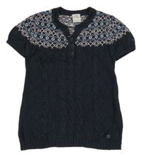 Tmavomodro-bielo-ružová vzorovaná svetrová vesta S. Oliver