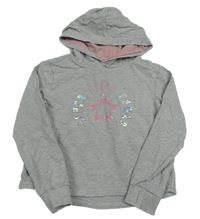 Svetlosivá crop mikina s hviezdou a nápismi a kapucňou Alive