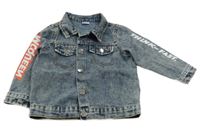 Šedomodrá riflová bunda s nápisy - Auta 