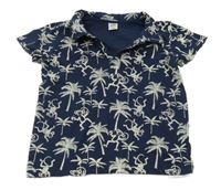 Tmavomodro-smotanové polo tričko s opičkami Kiki&Koko