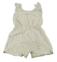Bielo-farebný kvetovaný pastelový kraťasový overal George