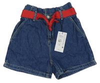 Tmavomodré rifľové kraťasy s červeným opaskom Denim Co.