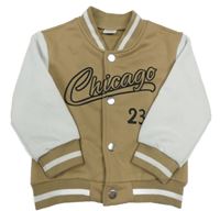 Béžovo-bílá baseballová mikina s nápisem 