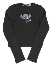 Antracitové rebrované crop tričko so Stitchem H&M