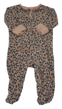 Hnědo-černá fleecový overal s leopardím vzorem Matalan