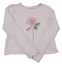 Svetloružové crop tričko s růží H&M