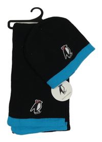 Nové - 2set - Černo-modrá čepice s tučňákem + šála 