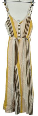 Dámský béžovo-hnědo-okrový pruhovaný culottes kalhotový overal Select 