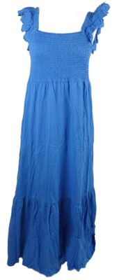 Dámske modré žabičkové midi šaty s madeirovými ramínky F&F