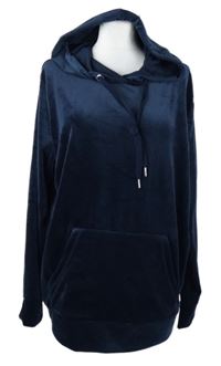 Dámská tmavomodrá sametová mikina s kapucí Janina 