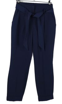 Dámske tmavomodré paper bag nohavice s opaskom Dorothy Perkins