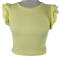 Dámské žluté žebrované crop tričko s volánky Zara 
