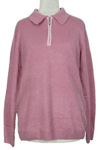 Dámsky ružový sveter s golierikom