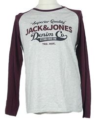 Pánské šedo-vínové triko s logem Jack&Jones 