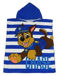Modro-biele pruhované froté osuškové pončo s Paw Patrol a kapucňou