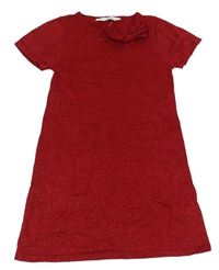 Červené trblietavé svetrové šaty s mašlou H&M