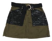 Kaki-čierna rifľová sukňa s opaskom River Island