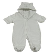 Bílá plyšová zateplená kombinéza s kapucí- medvěd Next