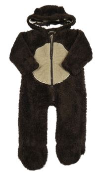 Hnedo-béžová huňatá podšitá kombinéza s kapucňou Tu