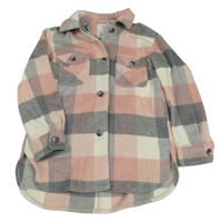Růžovo-šedo-bílá kostkovaná vlněná košilová bunda Primark