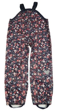 Tmavomodré nepromokavé laclové kalhoty s kytičkami Topolino