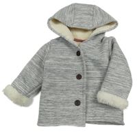 Bílo-šedá melírovaná zateplená propínací mikina s kapucí 