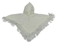 Nové - Bílé pletené pončo s kapucí 