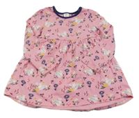 Ružové bavlnené šaty s kvietkami a králíčky Miniclub