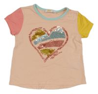 Růžovo-modro-žluté tričko se srdcem a flitry Kids