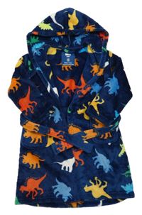 Tmavomodrý chlupatý župan s dinosaury a kapucí F&F
