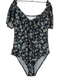 Dámske čierne jednodielne kvetované plavky Shein