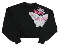 Černá crop mikina s motýlem Primark