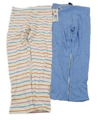 Nové - 2x bílé legíny - modré + bílo-barevné pruhované Pocopiano