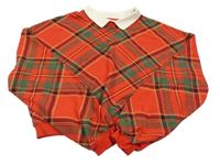 Červeno-zeleno-marhuľová károvaná crop mikina s golierikom H&M