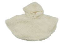 Smotanové chlpaté pončo s kapucňou