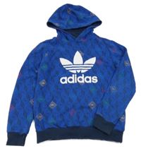 Safírová mikina s logy a kapucí Adidas