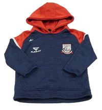 Červeno-tmavomodrá thermo mikina s nášivkou a kapucňou