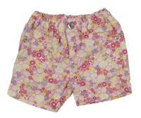 Ružovo-žlté kvetované plátenné kraťasy