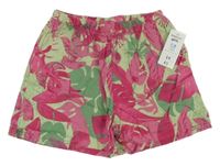 Nové - zeleno-ružové vzorované kraťasy s listami