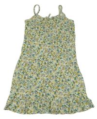 Béžovo-zelené kvetované šifónové šaty Shein