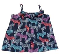 Tmnavomodro-farebný top so zebrami a volánikom Bluezoo
