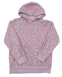 Lila-sivo-ružová leopardí mikina s kapucňou Bluezoo