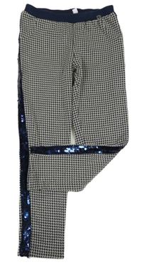 Tmavomodro-smetanové vzorované tregíny s flitry 