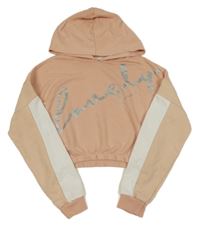 Svetloružová -biela crop mikina s nápisom a kapucňou Matalan