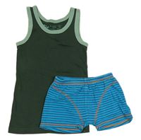 2set - Khaki nátělník + modré proužkované boxerky 