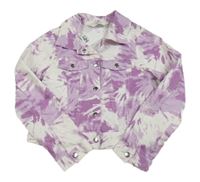 Fialovo-bílá vzorovaná riflová crop bunda H&M