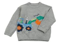 Sivý sveter s traktorom a dinosaurom Dunes