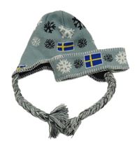2set - Modrošedá pletená čepice s vločkami + čelenka 