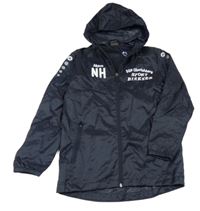 Tmavomodrá šušťáková športová bunda s nápisom a kapucňou Jako